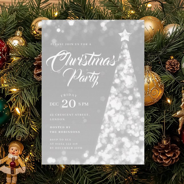 Elegant Silver Winter Christmas Tree Holiday  Inbjudningar (Elegant Silver Winter Christmas Tree Holiday Invitation)