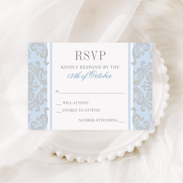 Elegant silverblå damask-dop för babypojke OSA kort (Skapare uppladdad)