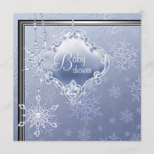 Elegant silverblå snöflinga baby boy shower inbjudningar