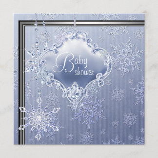 Elegant silverblå snöflinga baby boy shower inbjudningar