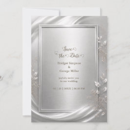Elegant silverblommig metallisk bröllopsljus inbjudningar
