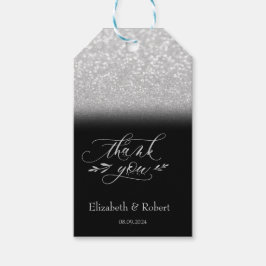 Elegant silverbokeh svart tackkort presentetikett
