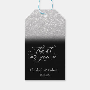 Elegant silverbokeh svart tackkort presentetikett