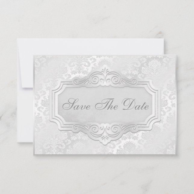 Elegant silverdamask bröllop Save The Date Spara Datumet (Framsida)