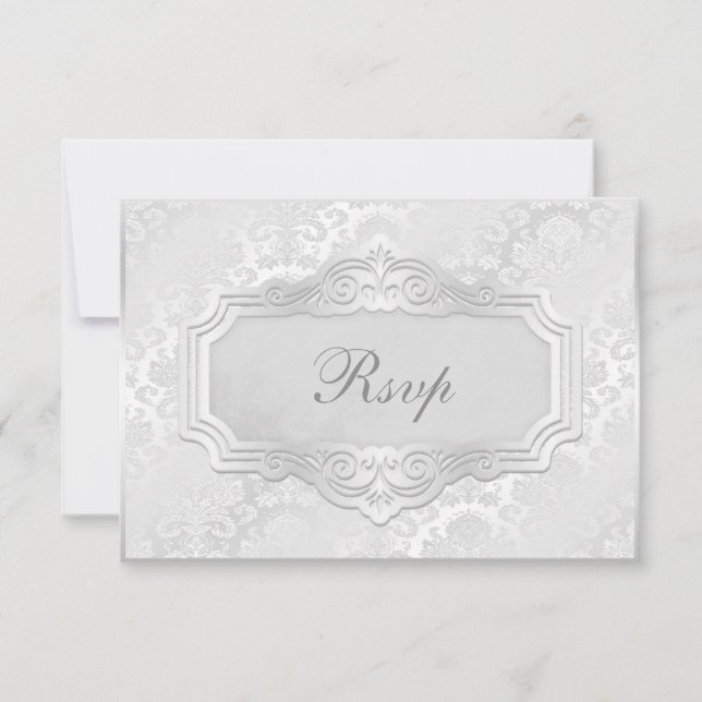 Elegant silverdamast bröllop RSVP Inbjudningar (Framsida)