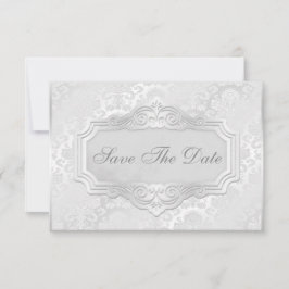 Elegant silverdamast bröllop Save The Date Spara Datumet
