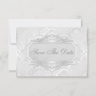 Elegant silverdamast bröllop Save The Date Spara Datumet