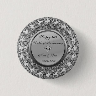Elegant silverdiamant 50-års bröllopsjubileum knapp
