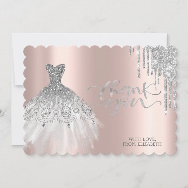 Elegant Silverdroppad Chic Klänning Roséguld Tack Kort (Framsida)