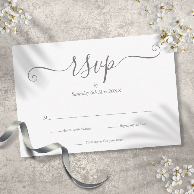 Elegant silverfärgad signaturskript RSVP-kort OSA Kort (Elegant Silver Signature Script RSVP Card)