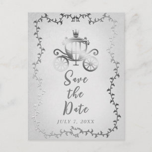 Elegant silverfärgad vagn storybook save-the-date meddelande vykort