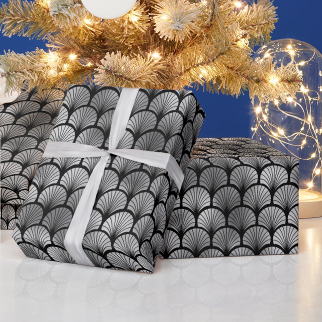 Elegant silverfläktsgaller Art Deco-mönster Presentpapper (Helgdagar)