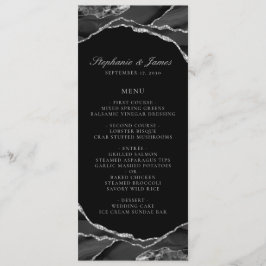Elegant silverfolie svart agat bröllop meny