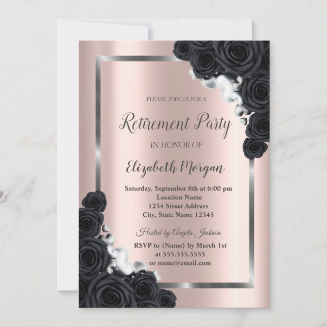 Elegant SilverFrame,Black Ro Pension Inbjudningar (Framsida)