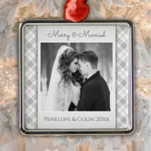 Elegant silverglänsande Merry and Married Foto Orn