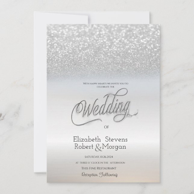 Elegant silverglitter Bokeh bröllop  Inbjudningar (Framsida)