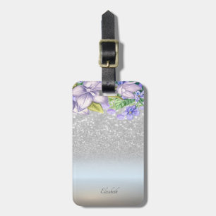 Elegant silverglitter bokeh ombré, blommor bagagebricka