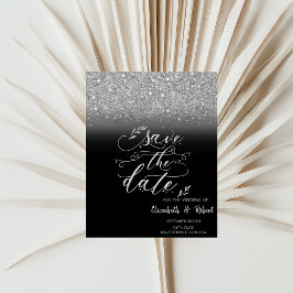 Elegant silverglitter bokeh svart Save The Date Spara Datumet