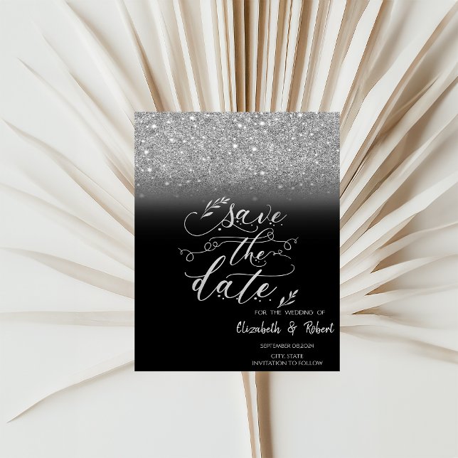 Elegant silverglitter bokeh svart Save The Date Spara Datumet (Skapare uppladdad)