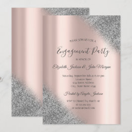 Elegant silverglitter ombré roséguld förlovnings- inbjudningar
