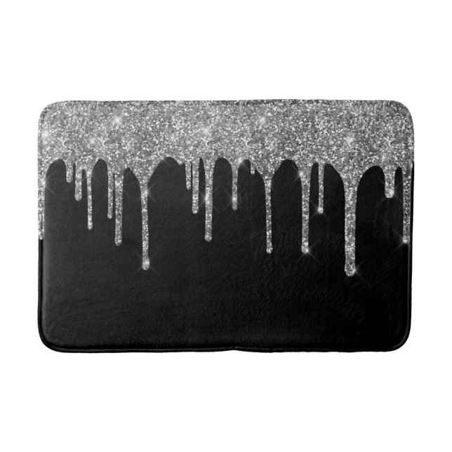 Elegant silverglitterdropar glitter svart badrumsmatta (Framsidan)