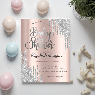 Elegant silverglitterdroppande roséguld baby showe inbjudningar