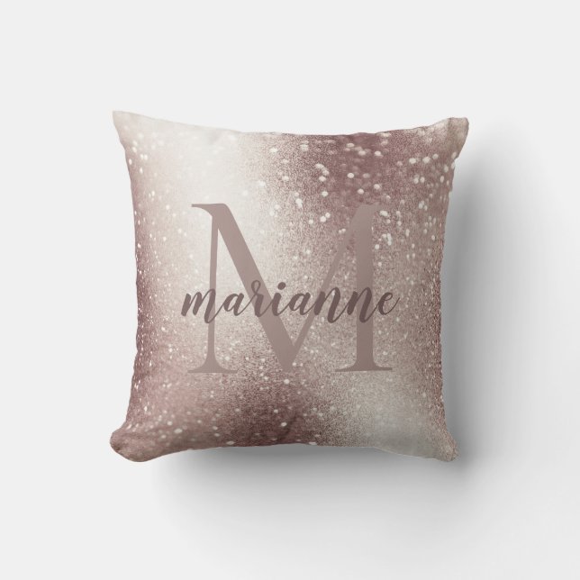 Elegant silverglittermonogram anpassat namn kudde (Framsida)