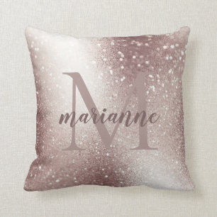 Elegant silverglittermonogram anpassat namn kudde