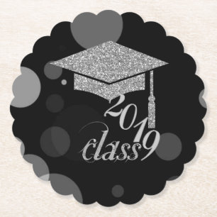 Elegant silverglittrig examensmössa, Klass 2019 Underlägg Papper