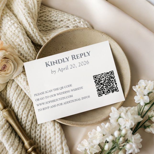 Elegant silvergrå bröllopskort med QR-kod OSA Kort (Skapare uppladdad)