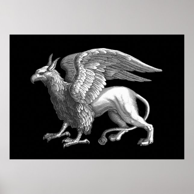 Elegant Silvergrå / Grå Griffin Legendarisk varels Poster (Framsidan)