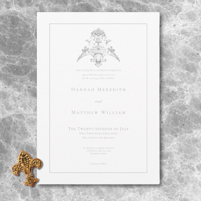 Elegant silvergrå kineseri kerub högtids- inbjudningar (Elegant Silver Gray Chinoiserie Cherub Wedding Invitation)