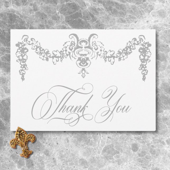 Elegant silvergrå kineseri kerubinvignings- tack kort (Elegant Silver Gray Chinoiserie Cherub Wedding Thank You Card)