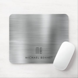 Elegant silvergrå metallisk monogramnamn musmatta