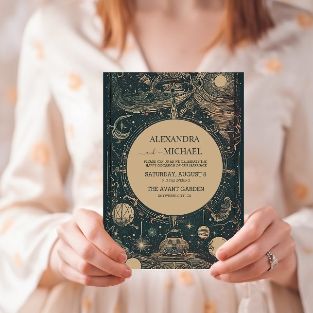 Elegant Silvergrön Tarot Bröllop Inbjudningar (Skapare uppladdad)