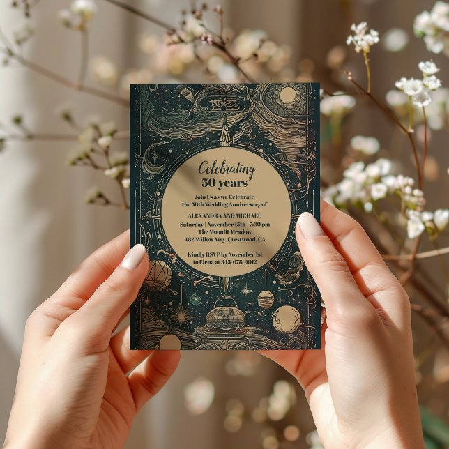 Elegant Silvergrön Tarot Bröllopsjubileum Inbjudningar (Skapare uppladdad)