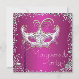 Elegant silverkonfetti rosa maskeradfest inbjudningar