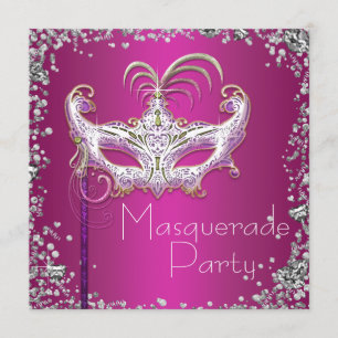 Elegant silverkonfetti rosa maskeradfest inbjudningar