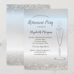 Elegant silverkonfettiglas silver pensionering inbjudningar