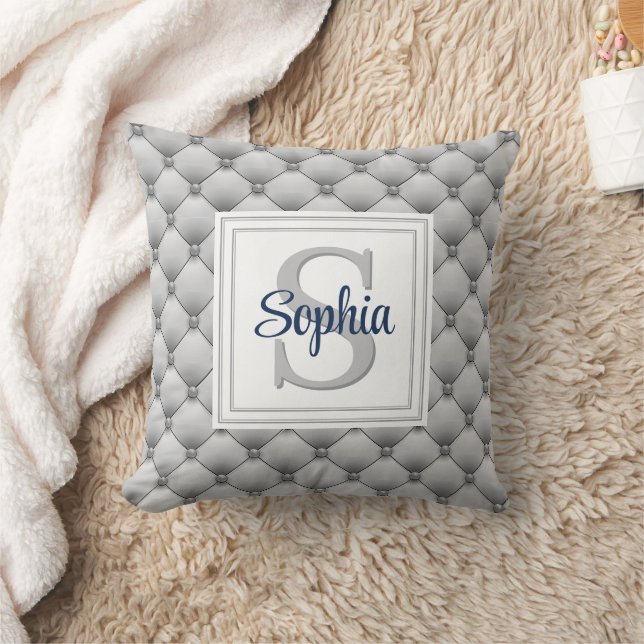 Elegant silvermonogram initial och namn  kudde (Filt)