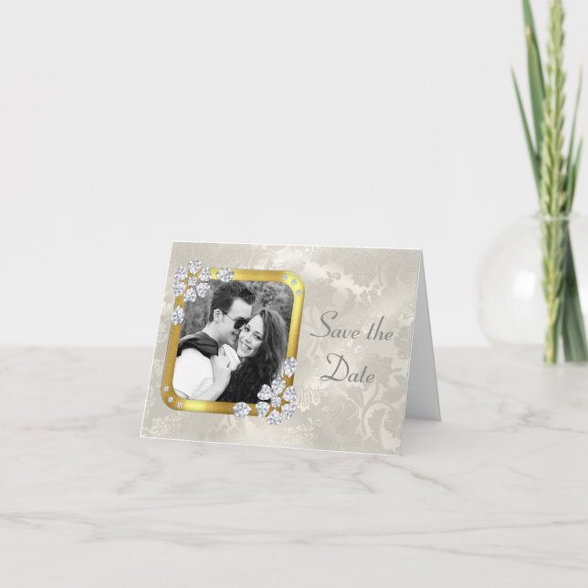 Elegant silverpärl diamant Save the Date Inbjudan (Framsida)