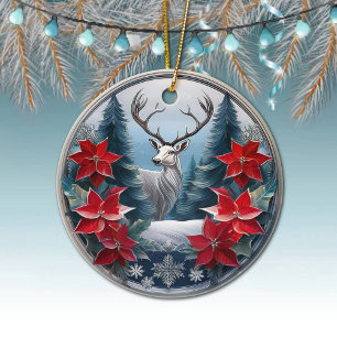 Elegant silverram Ren, Poinsettia Hjort Julgransprydnad Keramik