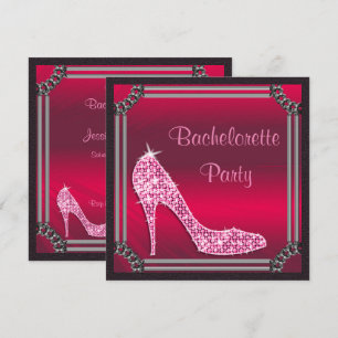Elegant silverramad rosa stiletto möhippa inbjudningar