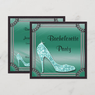 Elegant silverramad teal stiletto möhippa inbjudningar