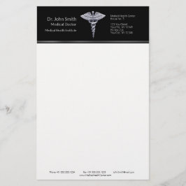 Elegant silverstav på svart medicinsk tema brevpapper