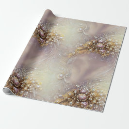 Elegant Silvery Golden Feathers, Pärlor & Pearls Presentpapper