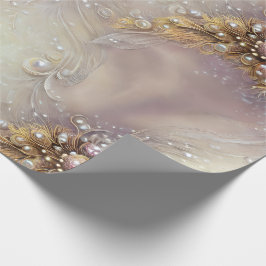 Elegant Silvery Golden Feathers, Pärlor & Pearls Presentpapper