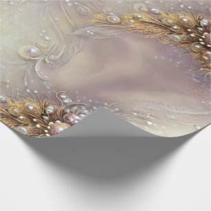 Elegant Silvery Golden Feathers, Pärlor & Pearls Presentpapper