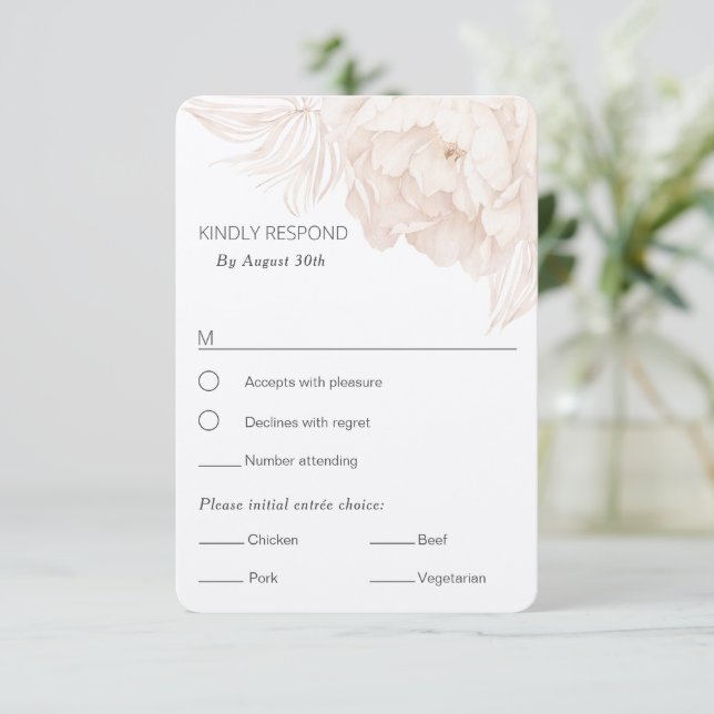 Elegant simpel Beige Peony-OSA med val av måltid OSA Kort (Stående Fram)