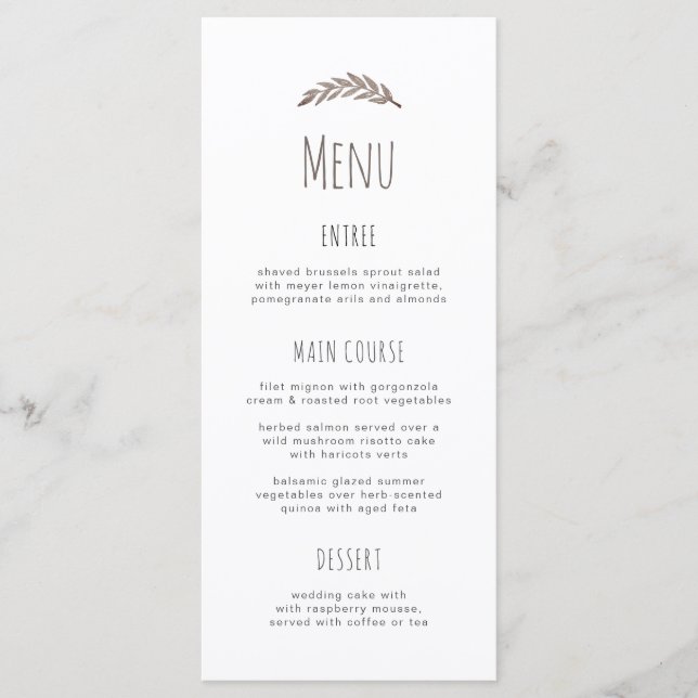 Elegant simpel gren. Typografi bröllop Menu Meny (Framsida)